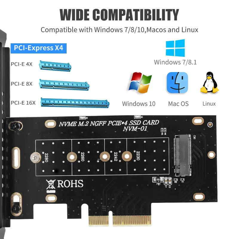 ICOOLAX tarjeta adaptadora PCIe a M.2, tarjeta de expansión NVMe para ordenador de escritorio, unidad de estado sólido NGFF SSD, tarjeta de expansión de clave M