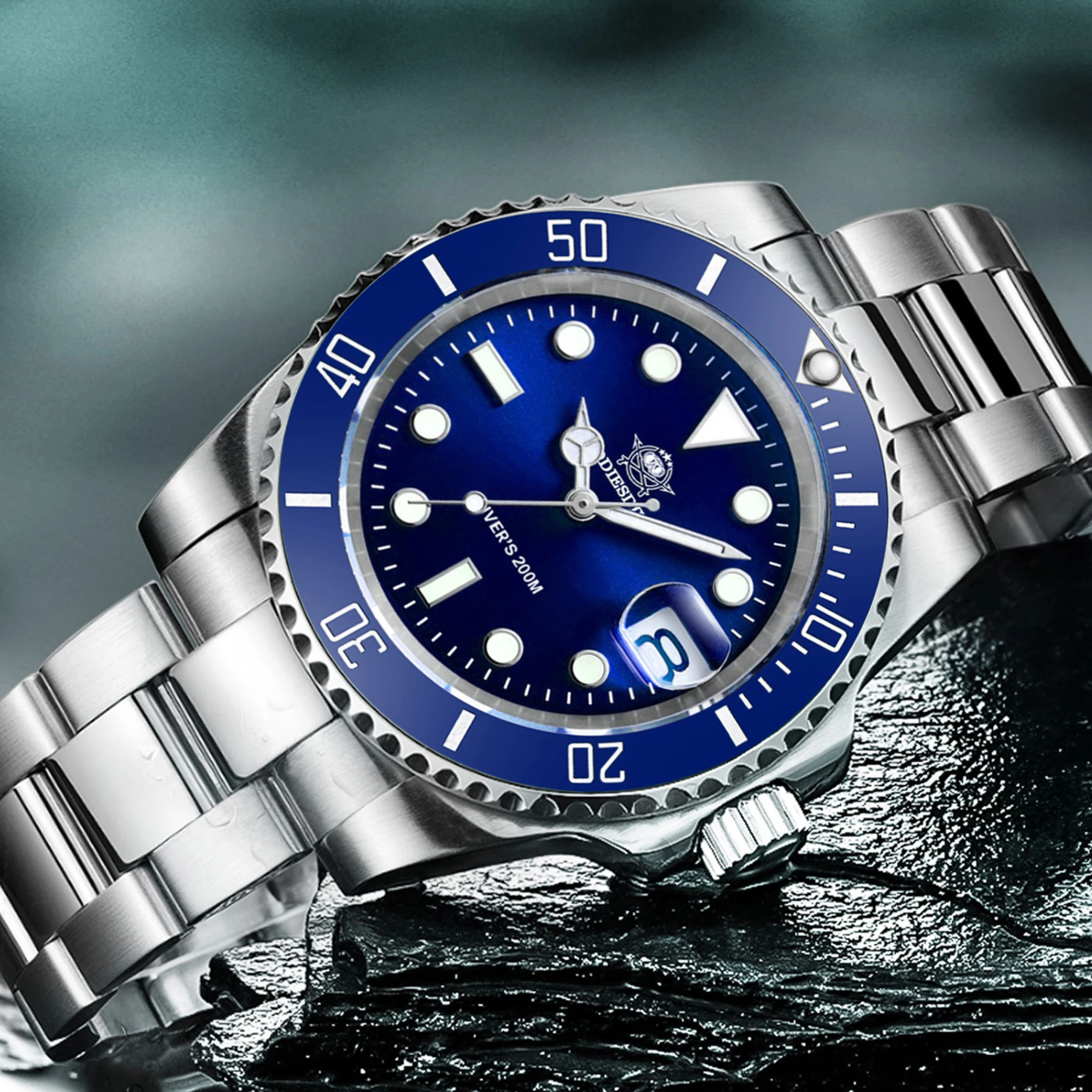 

ADDIESDIVE Diver кварцевые часы для мужчин модные наручные часы с календарем из нержавеющей стали 200 м водонепроницаемые супер светящиеся reloj hombre