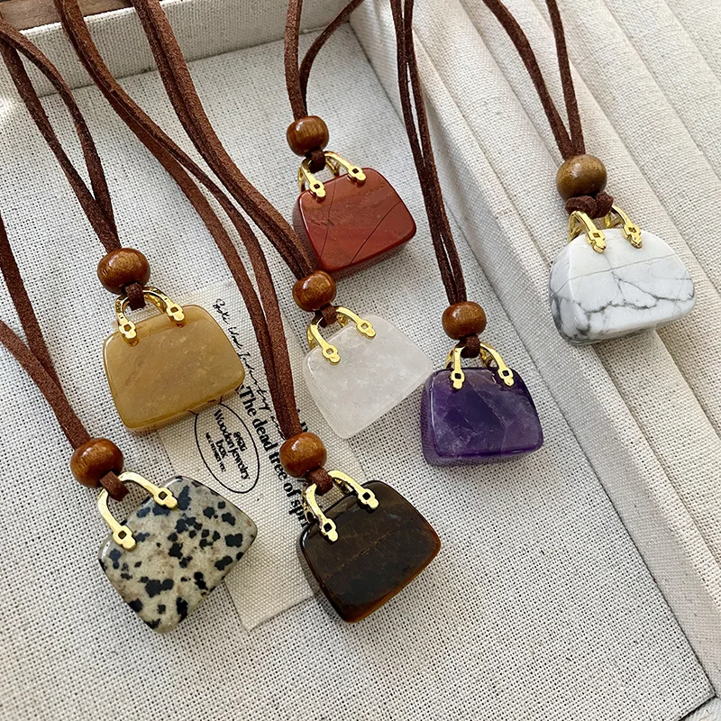 Korean velvet rope tiger eye stone bag necklace womens niche design high-end sweater chain