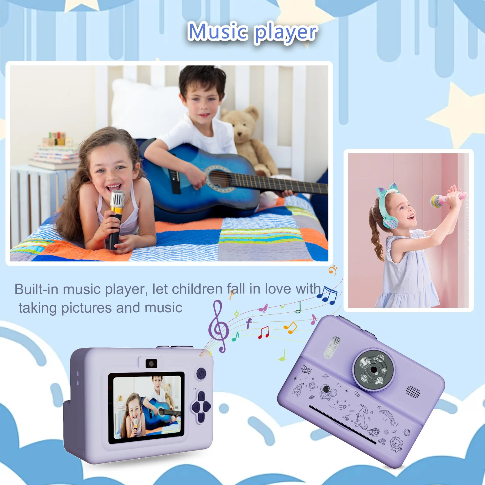 Caméra imprimable pour enfants avec 3 rouleaux de papier d'impression, écran HD 1080p, jouet parfait pour enfants pour les réunions familiales