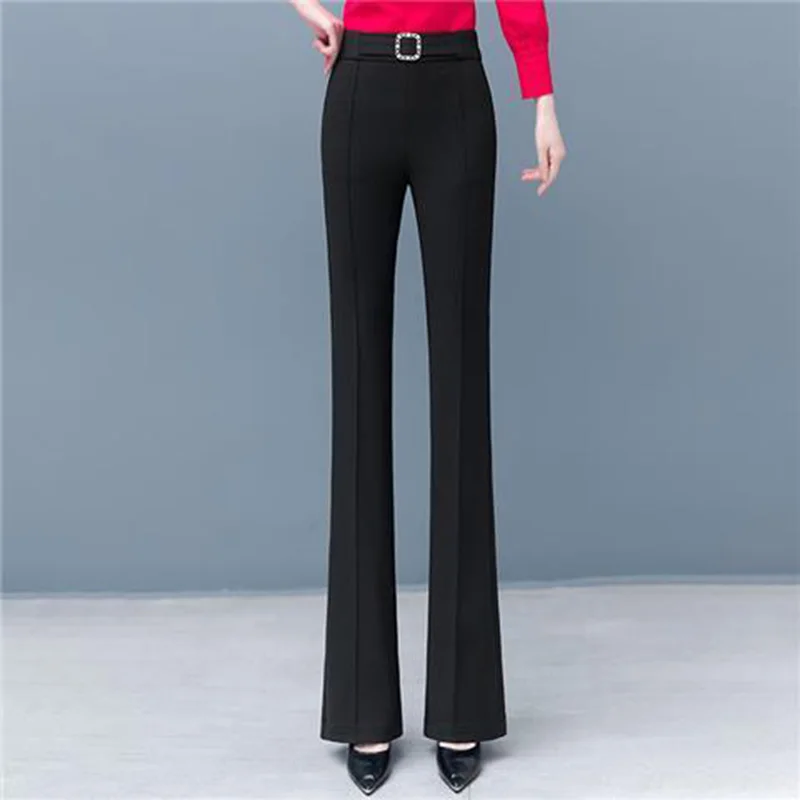 Elegant Solid Color Elastic High Waist Spliced Pockets All-match Pants Women\'s 2023 Autumn New Office Lady Commute Casual Pants