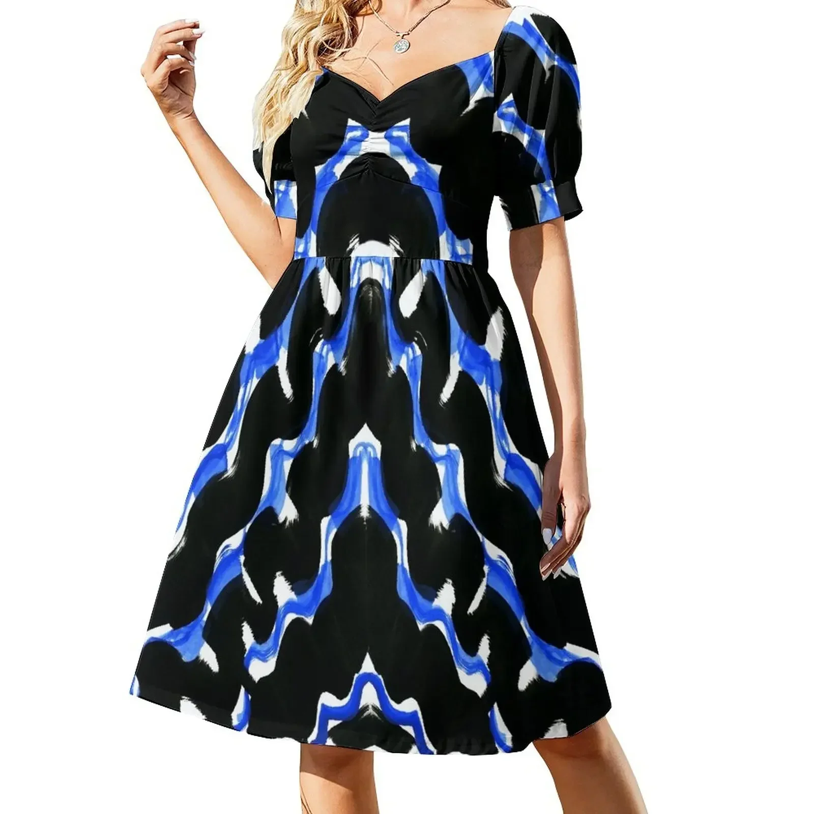 

Black and Blue Space Wave Painting Short-Sleeved Dress summer dresses womans clothing Dress