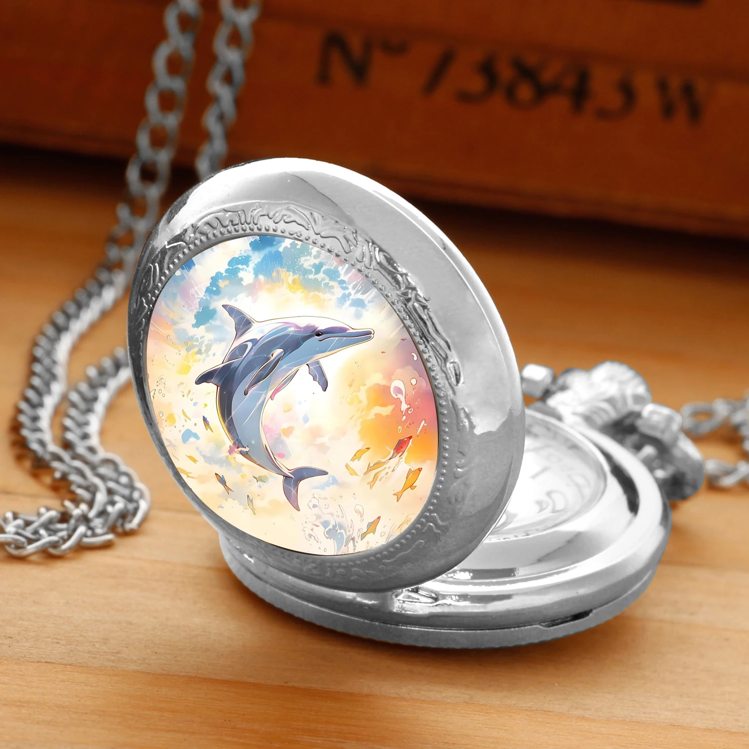 Cute Dolphin Vintage Quartz Pocket Watch for Women Men Necklace Unique Pendant Clock Chain Kids Unique Watch Gift Accessories