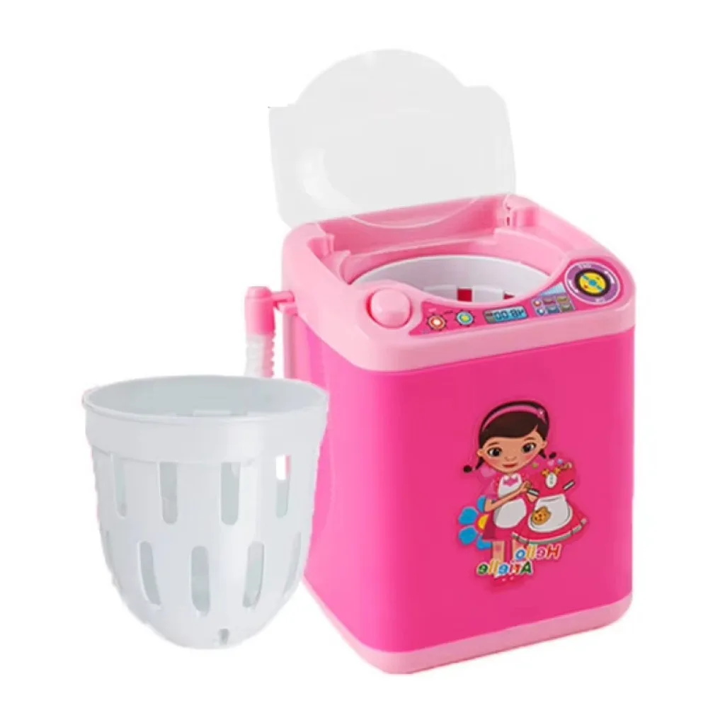 

Simulated Mini Electric Washing Machine with Light Pink Simulation Washing Machine Toy Portable Electric Dehydration Washer
