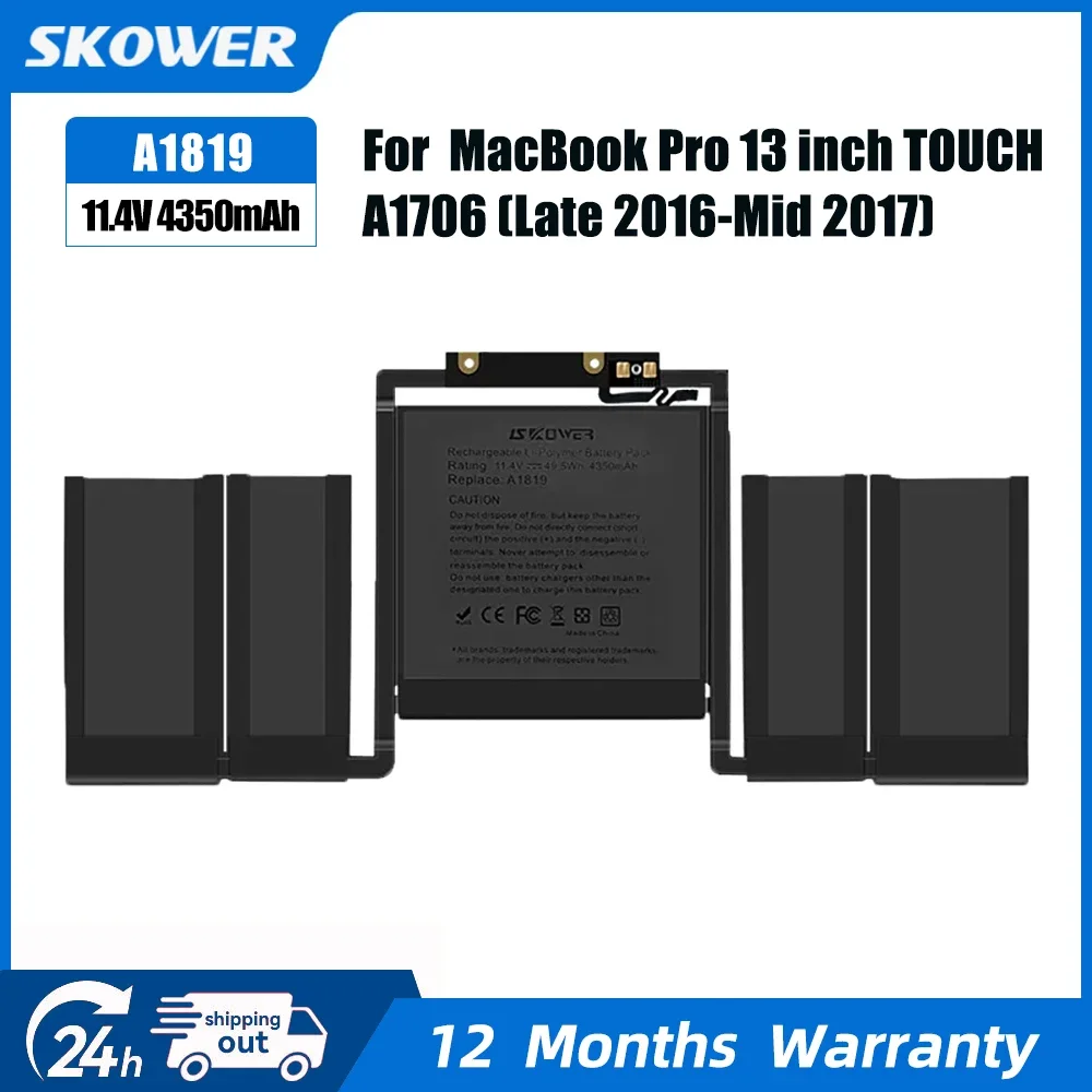 

SKOWER A1819 Battery for Apple MacBook Pro 13'' Touch Bar A1706 Late 2016 Mid 2017 EMC 3071 EMC 3163 MLH12LL