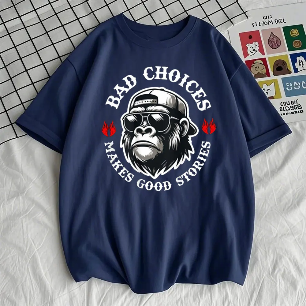 مضحك القرد الخيارات السيئة جعل قصص جيدة س الرقبة تي شيرت مضحك طباعة جولة الرقبة التي شيرت لطيف الجرافيك تيز الرجال الملابس #6