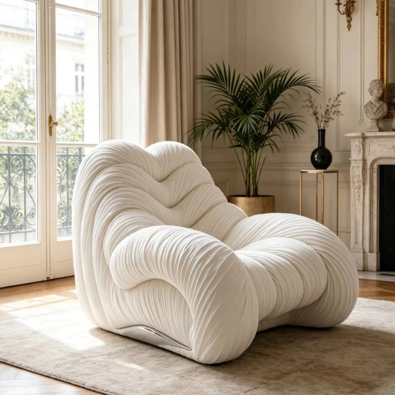 Lounge Chair Irregular Wave Texture Fiberglass Accent Armchair Modern Leisure Single Chair