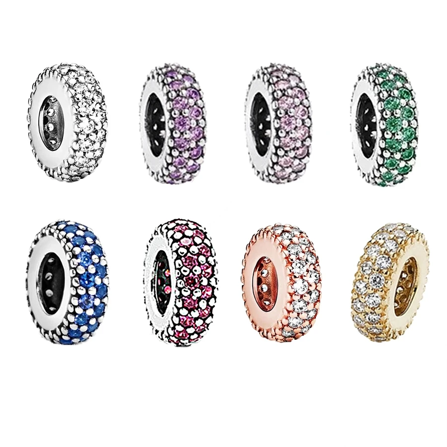 Sparkling Clear，Blue，Rose gold，Green Sparkle Spacer Charm Beads Fit Original 925 Sterling Silver European Bracelet Jewelry Gift