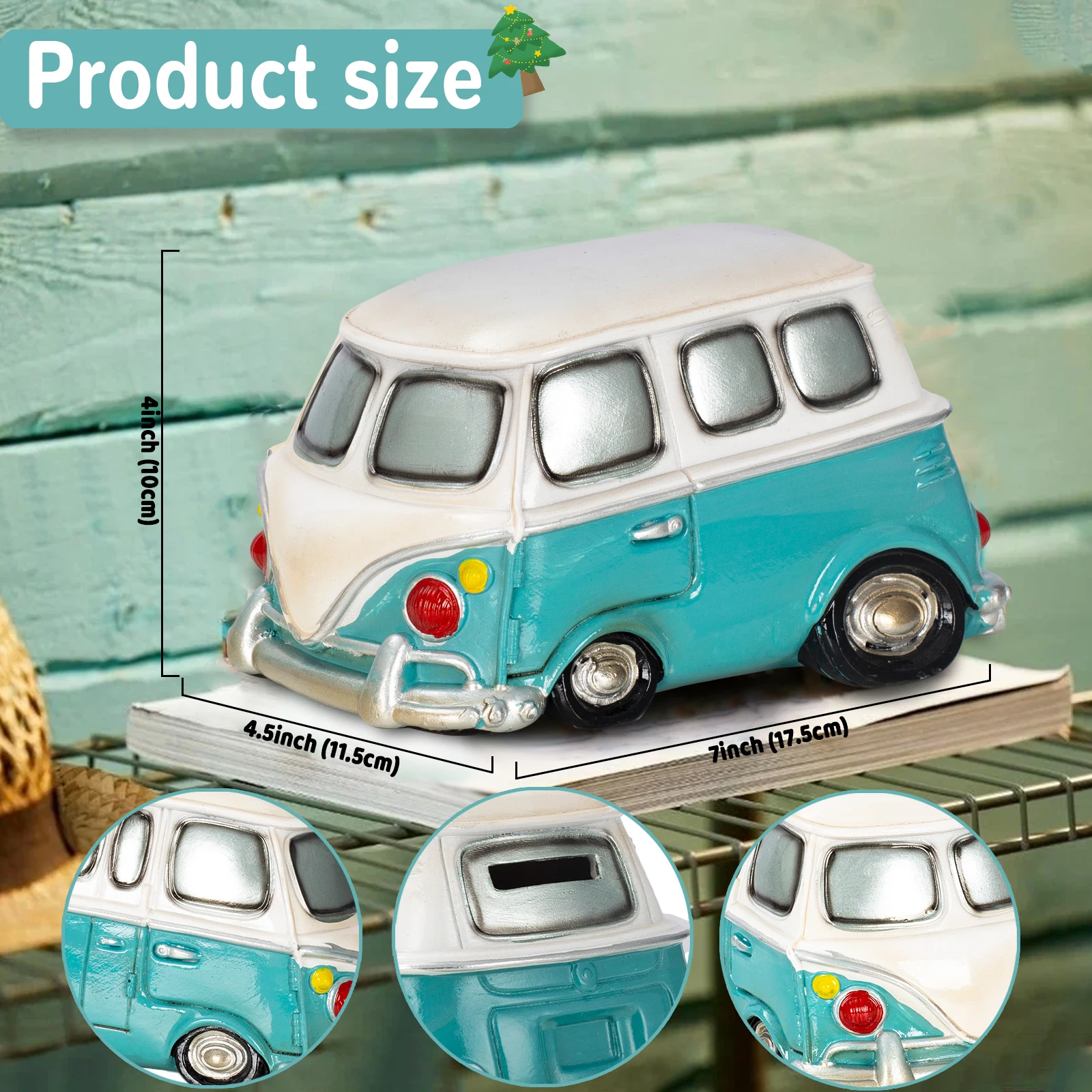 حافلة الهبي الكلاسيكية، حصالة على شكل حيوان قابلة للجمع، ديكور المكتب المنزلي، قطعة مركزية على الطاولة، عرض رف الكتب - بنك توفير بطابع السيارة #2