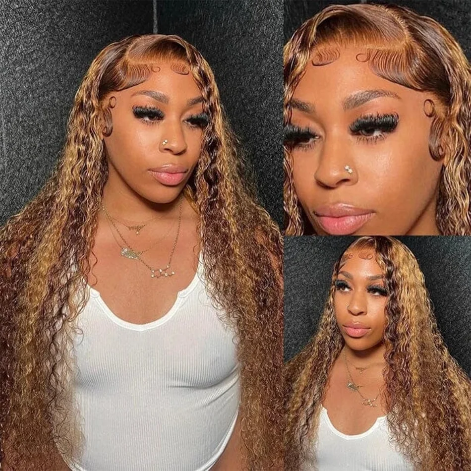 Highlight Deep wave13x4 Lace Frontal Wig for Women Choice Glueless Wig Clearance on Sale 13x6 HD Lace Front Human Hair Curly Wig