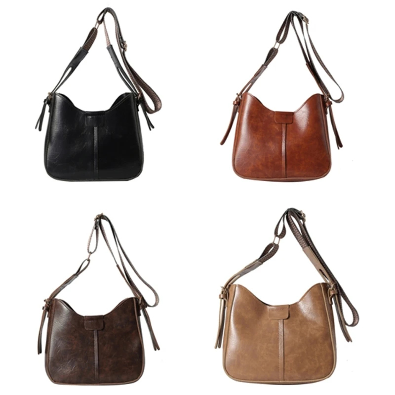 E74B Elegant Women's Handbag PU Leather Bucket Bag Fashionable Shoulder Crossbody Bag for Fashion Student Worker