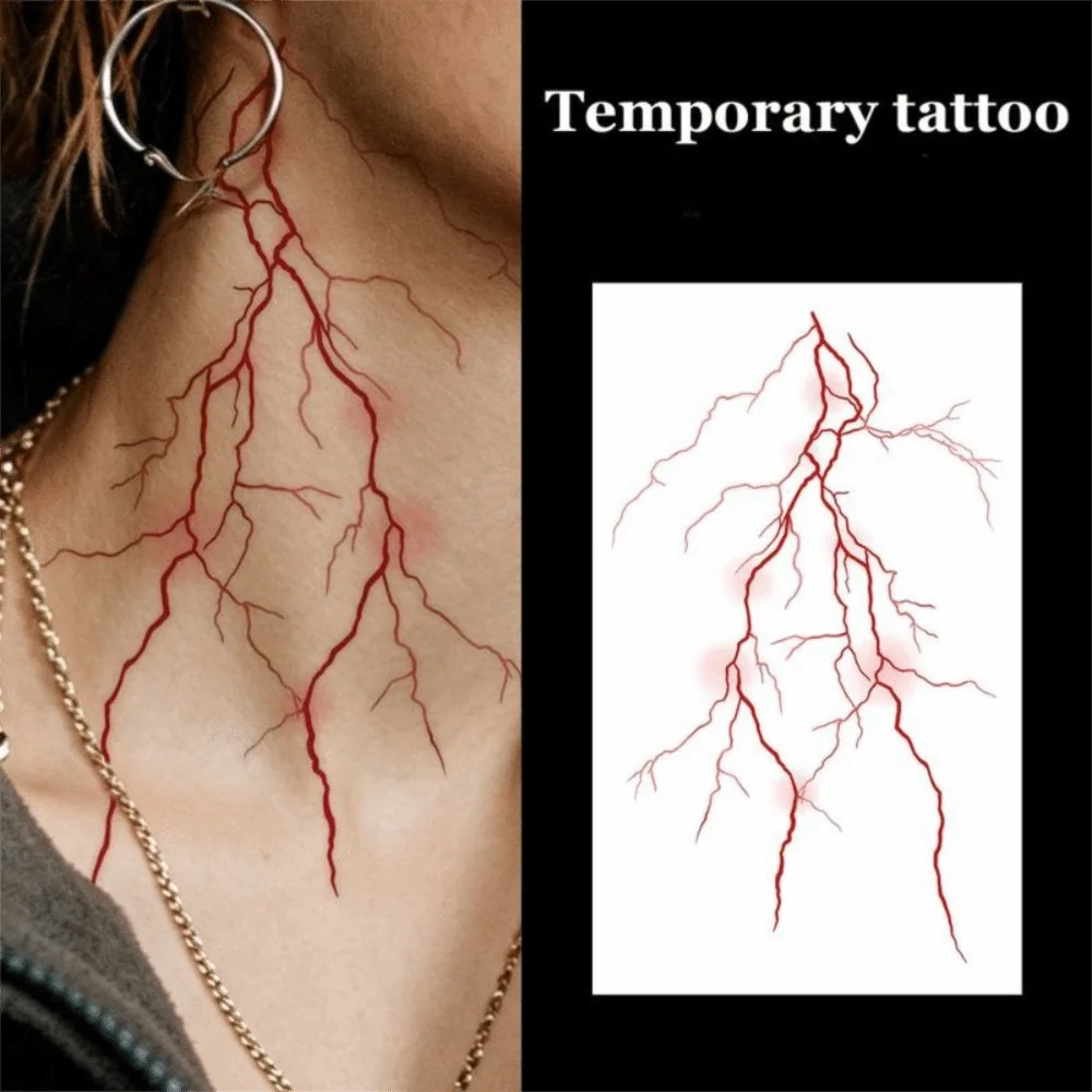 Waterproof Temporary Tattoo Sticker Long Lasting Washable Disposable Tattoo Sticker Red Lightning Pattern Water Transfer Paper