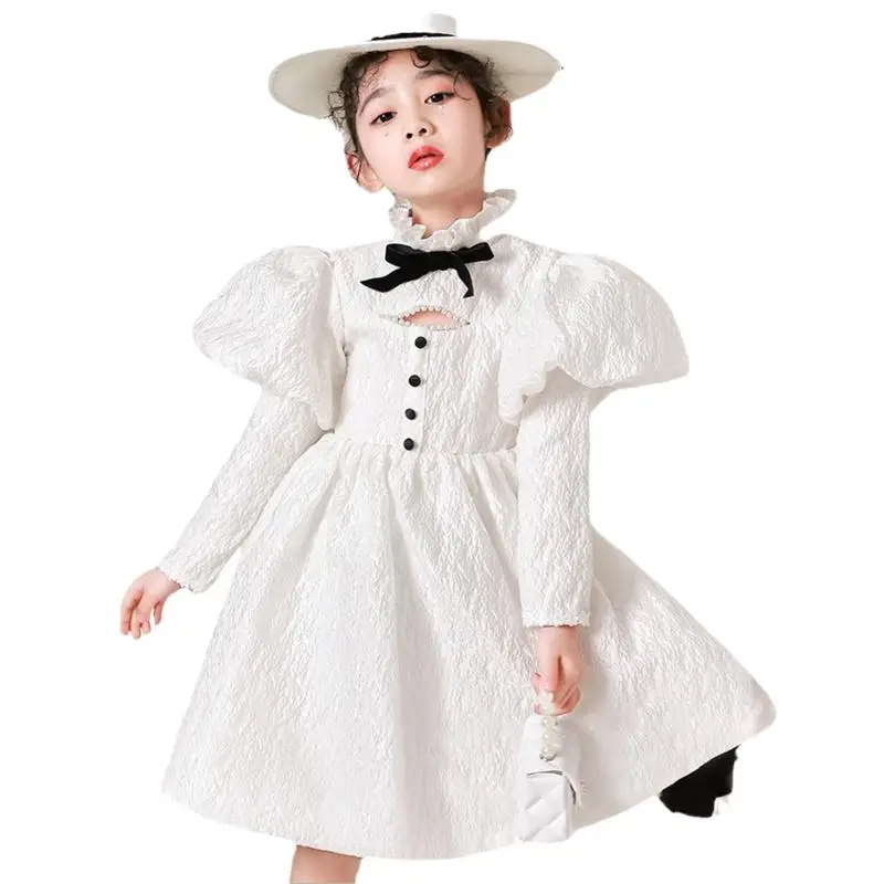 2024 Autumn& Winter New Dress Girls Flower Dress Bridesmaid Wedding Dress Children Puff Sleeve Prom Dress Formal Elegant Dress