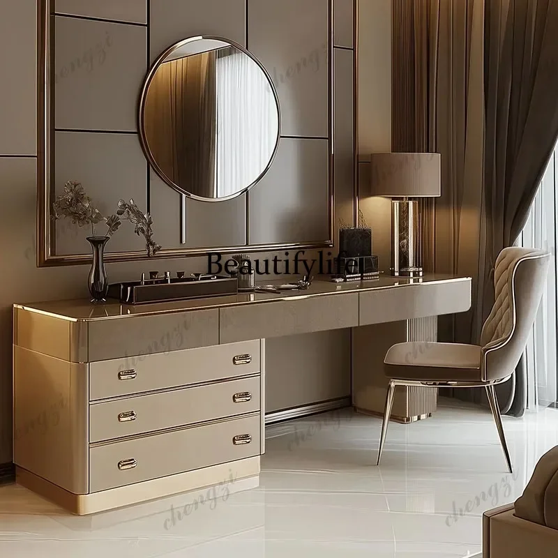 E182 Full Set Wooden Vanity Table Nordic Aesthetic Beauty Luxury Makeup Dresser Drawers Organizer Tavolo Trucco Home Furniture