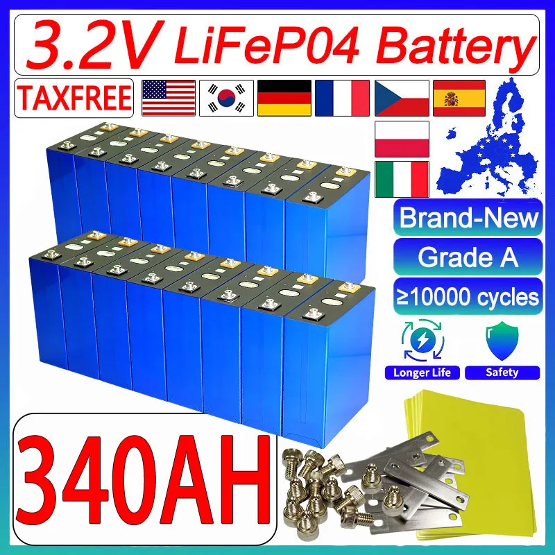 

Новый высококачественный 3,2 В 340 Ач 3C литий-железо-фосфатный аккумулятор 12 В 24 В 48 В аккумулятор для хранения солнечной энергии Duty Free