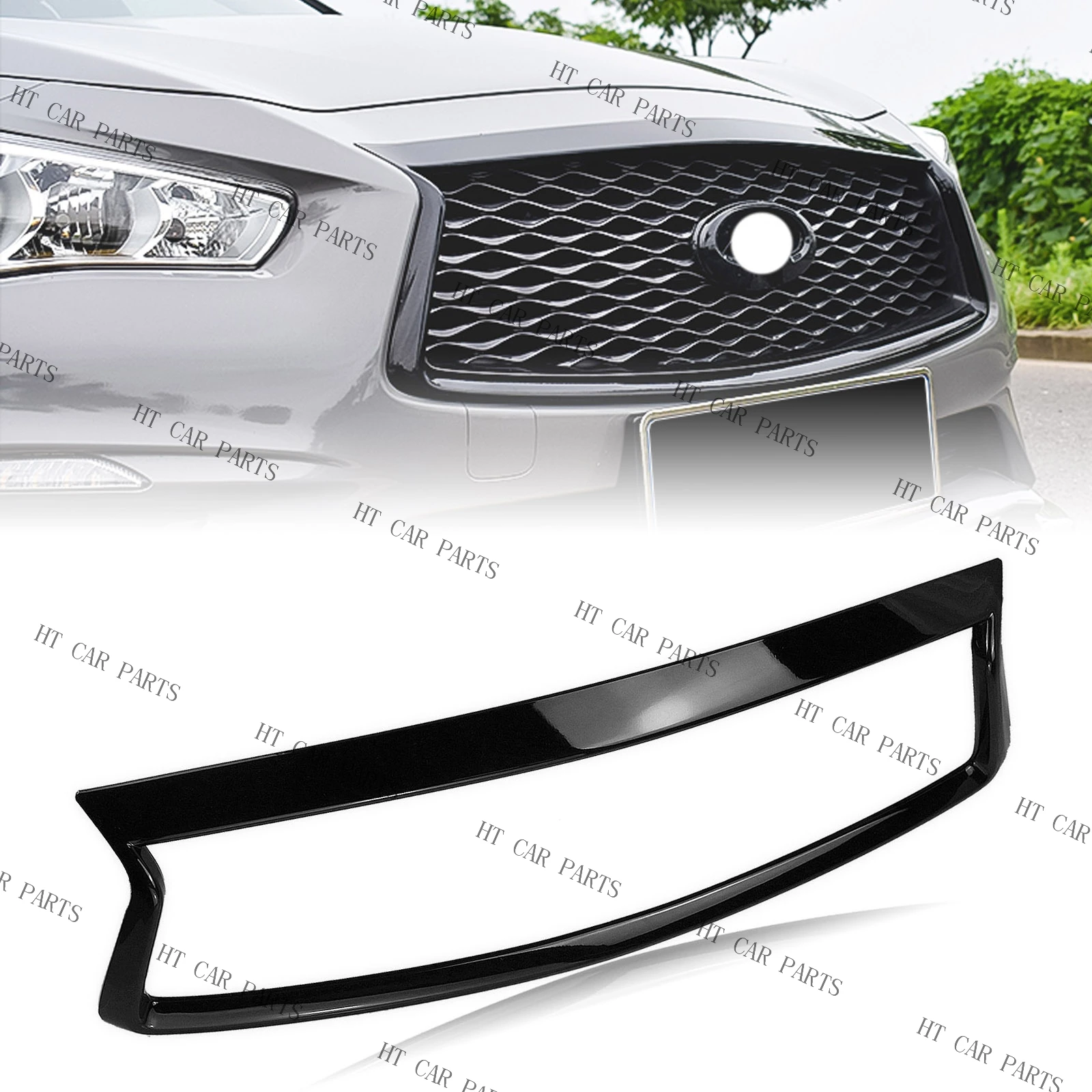 1 x Front Bumper Grille Molding Frame Glossy Black For Infiniti Q50 2014 2015 2016 2017