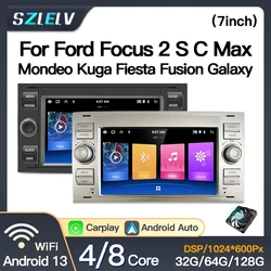 For Ford Mondeo S-max Focus C-MAX Galaxy Fiesta Transit Fusion Connect Kuga Multimedia Android13 Car Radio Wifi Navi GPS BT 2Din
