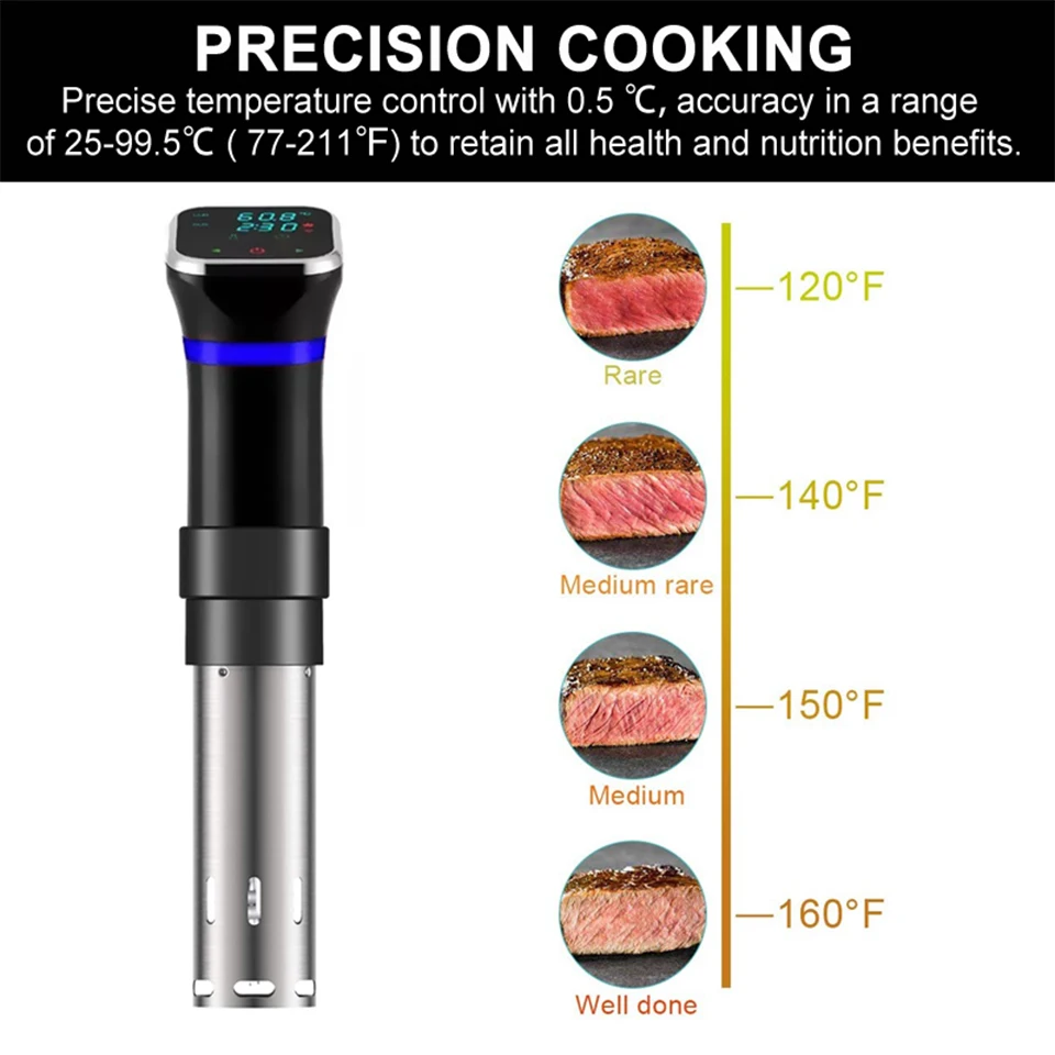 آلة S012 Sous Vide، طباخ 1100 وات مع درجة حرارة ومؤقت دقيق، جهاز دائري غمر فائق الهدوء من الفولاذ المقاوم للصدأ