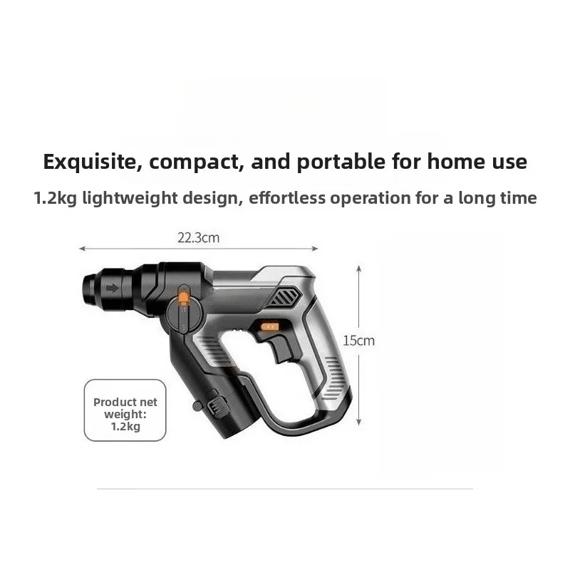 Rechargeable Electric Hammer, High Power Impact Drill, Multi-function, Concrete Hammer Drill Tool