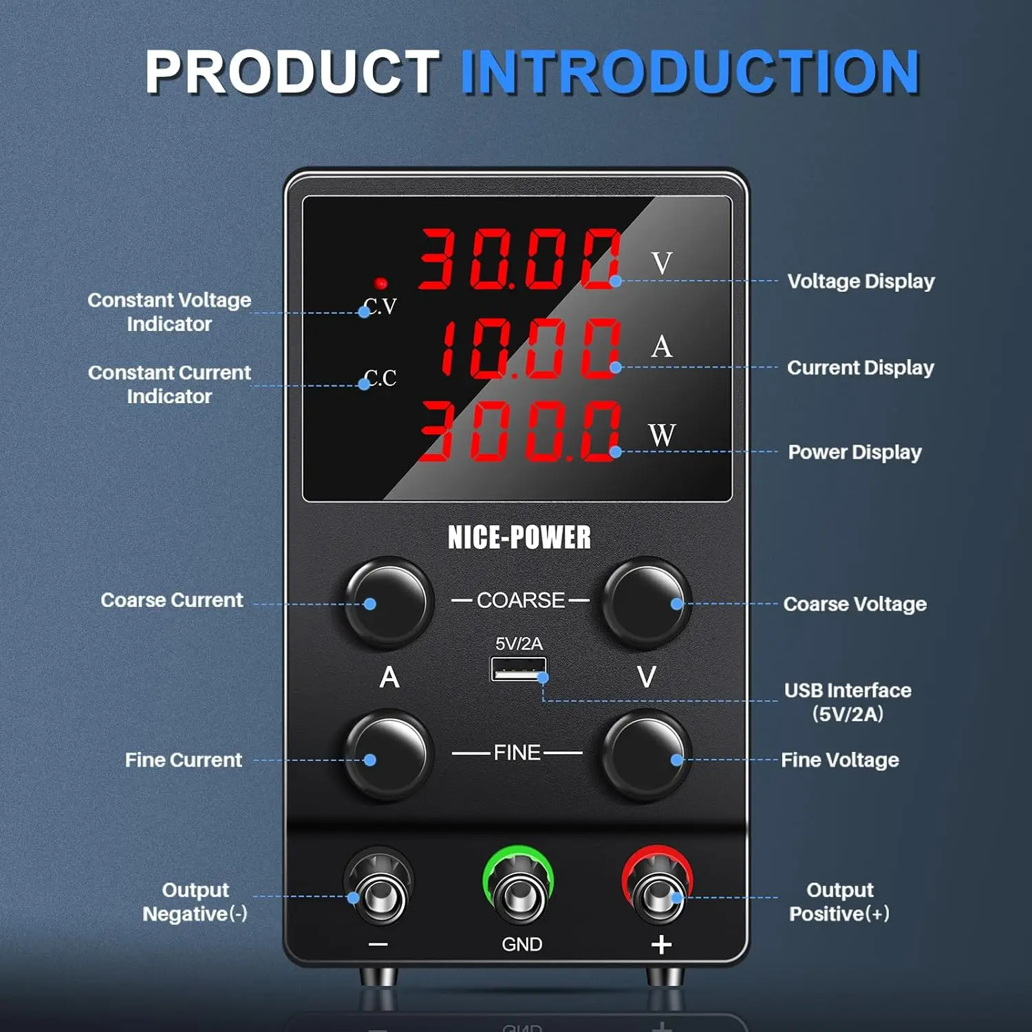 DC Power Supply Variable: 30V 10A Adjustable Switching Regulated High Precision 4-Digits LED Display