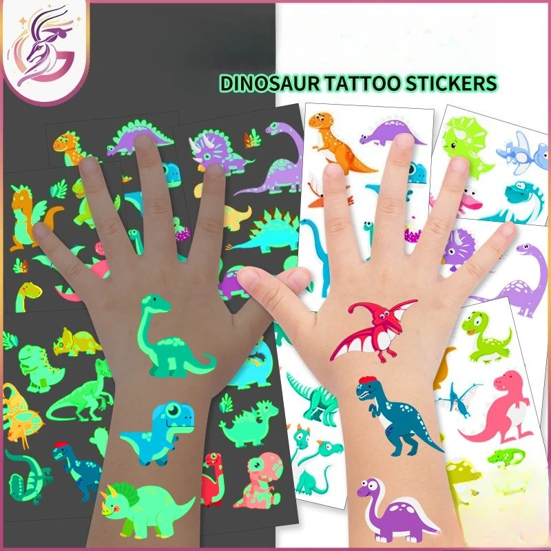 Светящиеся-в-темноте-наклейки-тату-с-изображением-динозавра-мультяшный-дизайн-t-rex-водонепроницаемые-безопасные-нетоксичные-для-детей-для-мальчиков-и-девочек-праздничная-награда