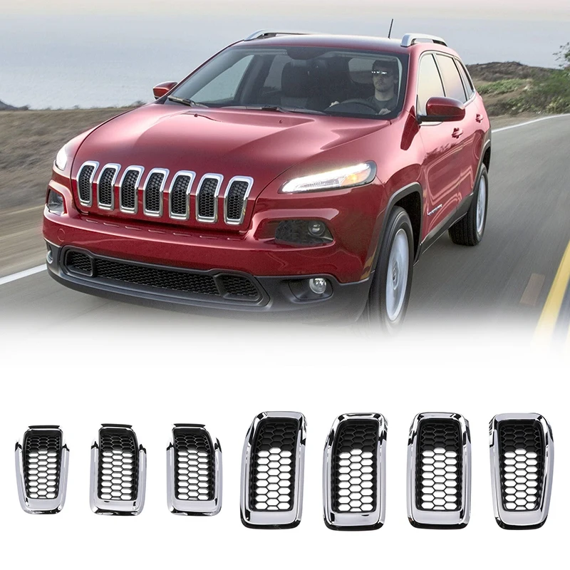 New-68138335AB Front Insert Mesh Grille Trim Cover Honeycomb Grill Clip-in For Jeep Cherokee 2014-2018