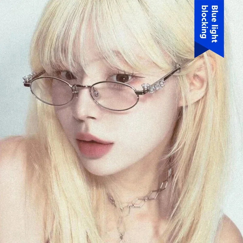 Diamond Inlaid Oval Metal Eyeglass Frame Pearl Small Frame Eye Glasses High-end Natural Color Women Sunglasses Girls Eyewear