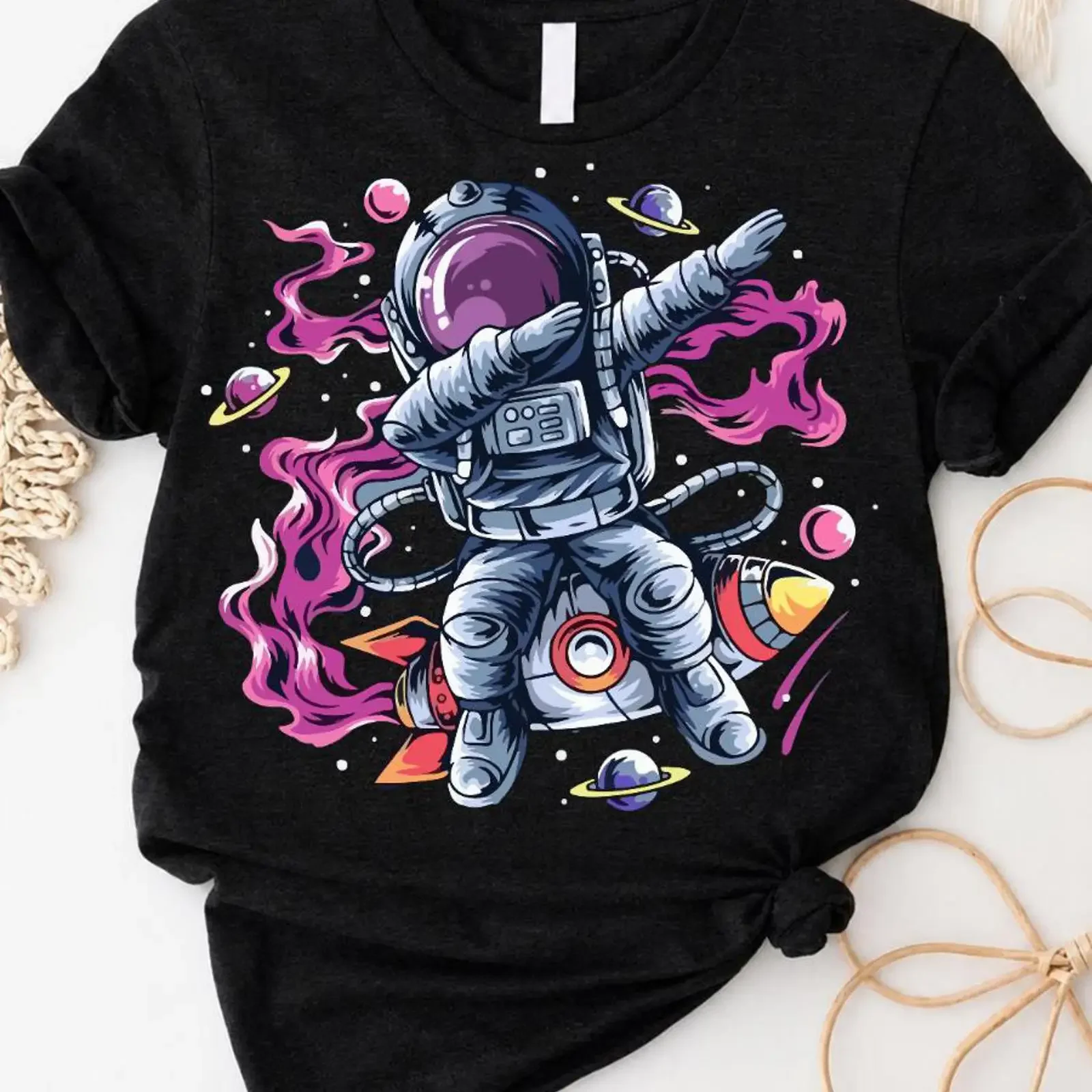 Dabbing Astronaut T Shirt Space Dab Planets Nebula vintage Washed designer clothes Casual Slightly homme Soft Stylish