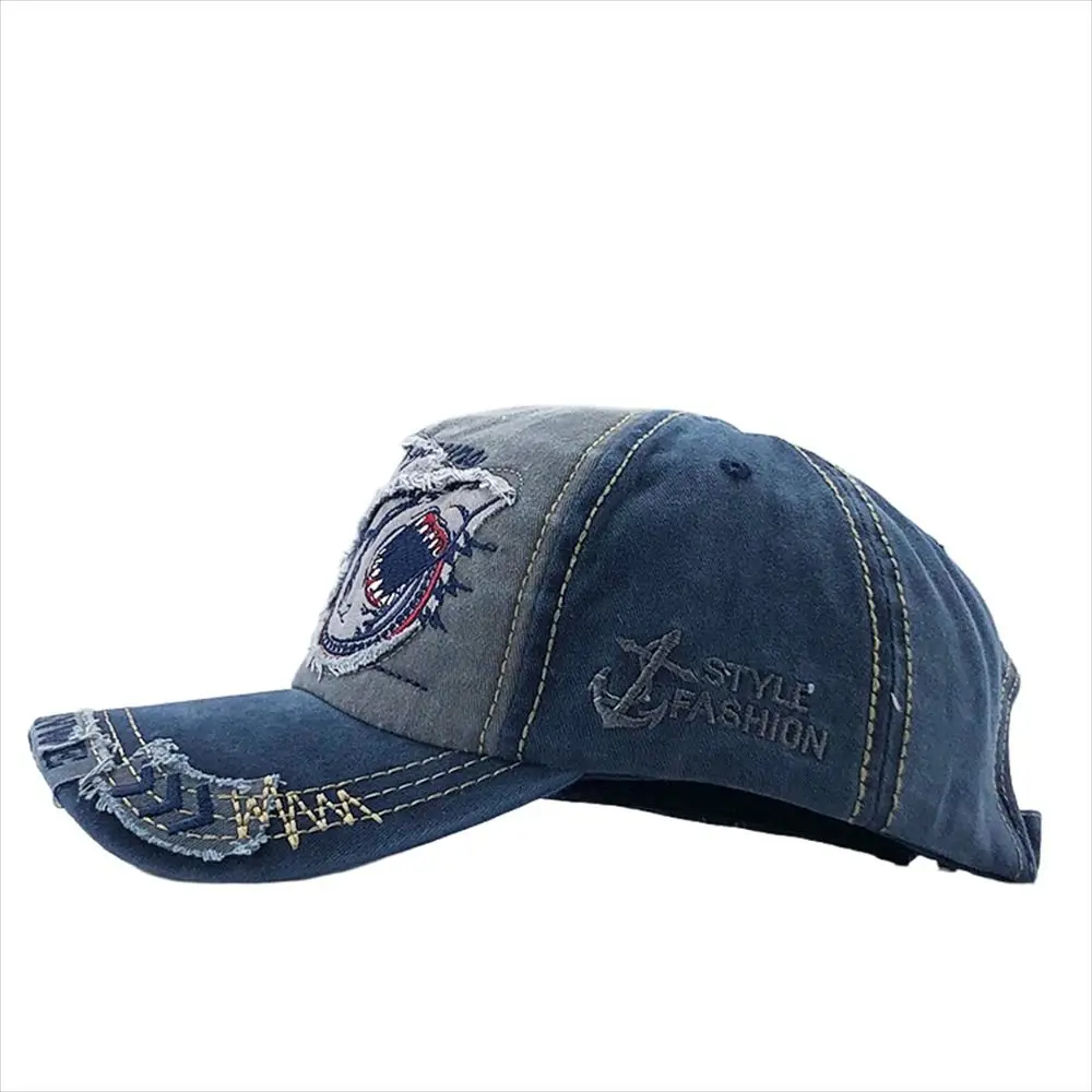 Berretto da baseball con squalo ricamato alla moda Cappello snapback regolabile con animali Cappello da sole lavato Berretto da camion Sport all'aria aperta