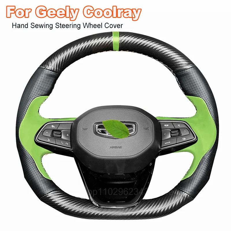 

DIY Hand Sewing Anti-slip Leather Carbon fiber Car Steering Wheel Cover for Geely Coolray 2024 Interior Accessories