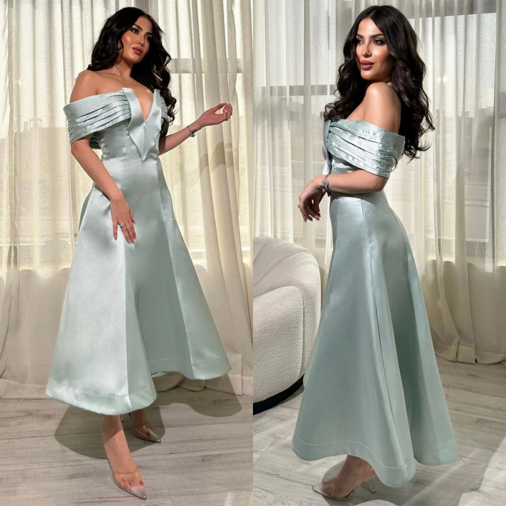 Hoge Kwaliteit Elegante Off-Shoulder Zeemeermin Eenvoudige Galajurken Enkellange Formele Avondjurk Met Korte Mouwen Выпускные Платья