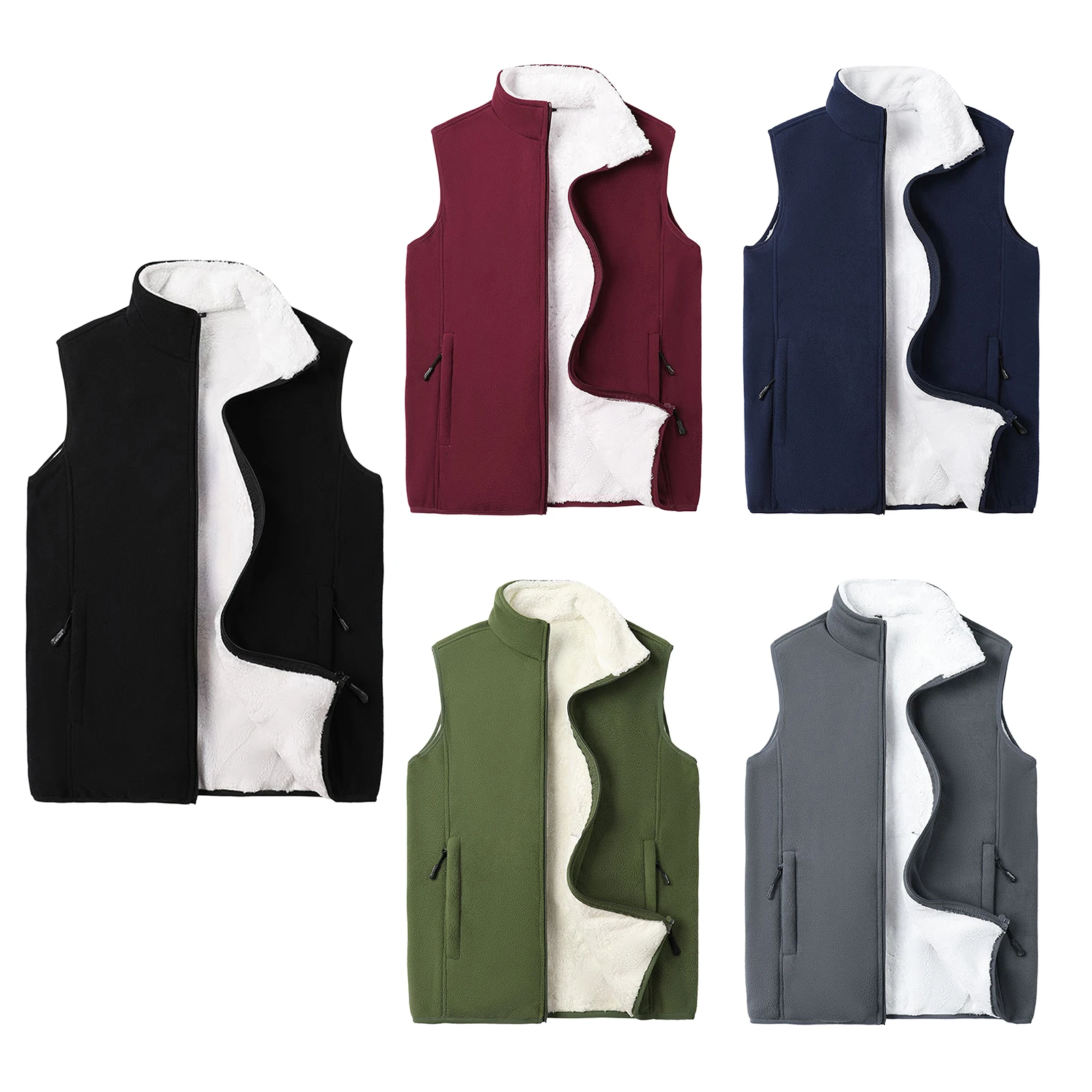#M-8XL Men Golf Fleece Vest Stand Collar Sleeveless Zipper Jacket Outerwear with Zip-Up Pocket for Outdoor Golfing Hiking Sports