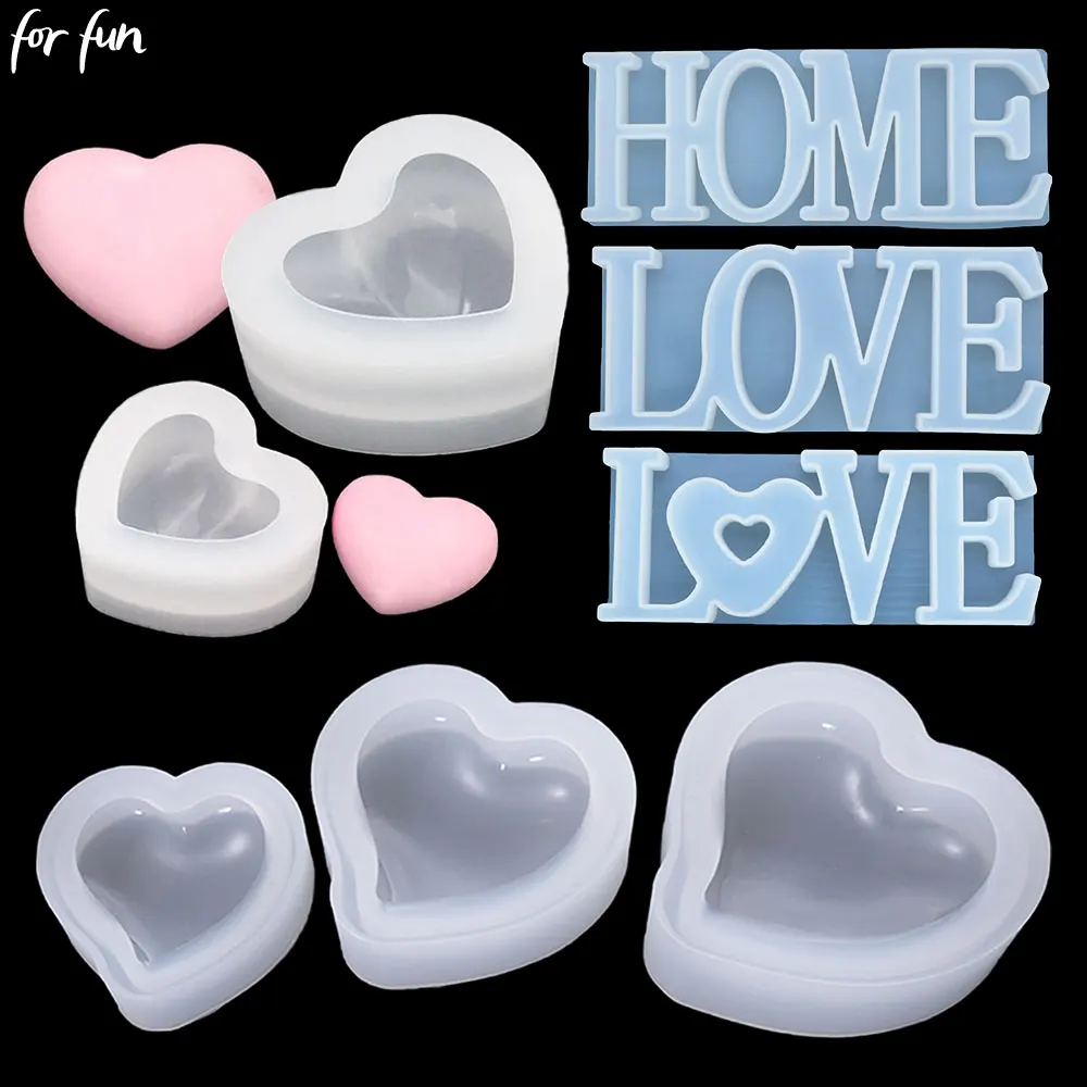 For fun 3D Heart Candle Silicone Mold Letters Epoxy Resin Mold DIY Crafts Aromatherapy Gypsum Soap Mold Home Decoration