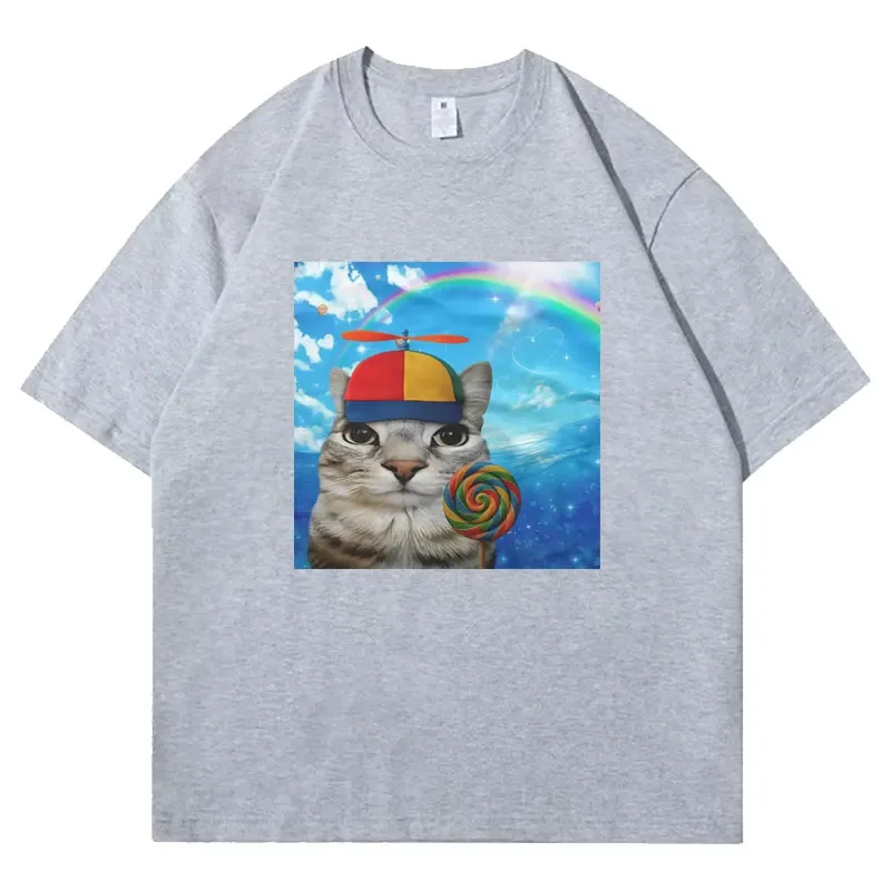 Greetings Huzz T-shirt Silly Cat Expression Pack Summer Hip Hop Women's Round Neck Casual Y2K Clothing T-shirt Graphic Fashion