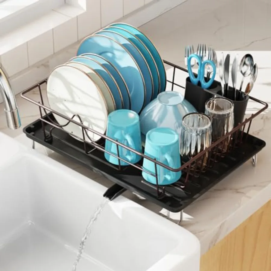 

Dish Drying Rack with Drainboard Compact Dish Racks for Kitchen Counter RustResistant Dish Drainer with Utensil Holder Drain Sp