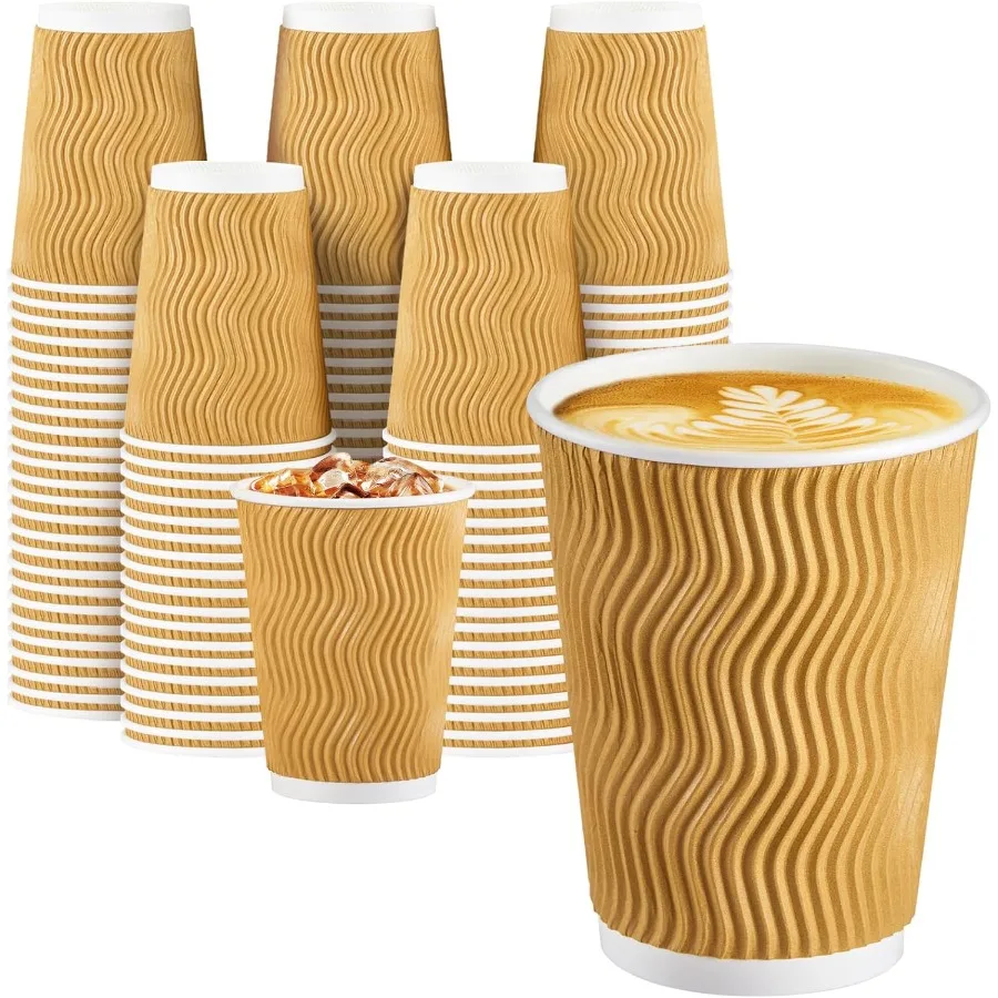 

12 oz Insulated Ripple Wall Paper Coffee Cups 150 Pack Disposable Hot Beverage and Cold Drinking Cups for Office Home Party Caf