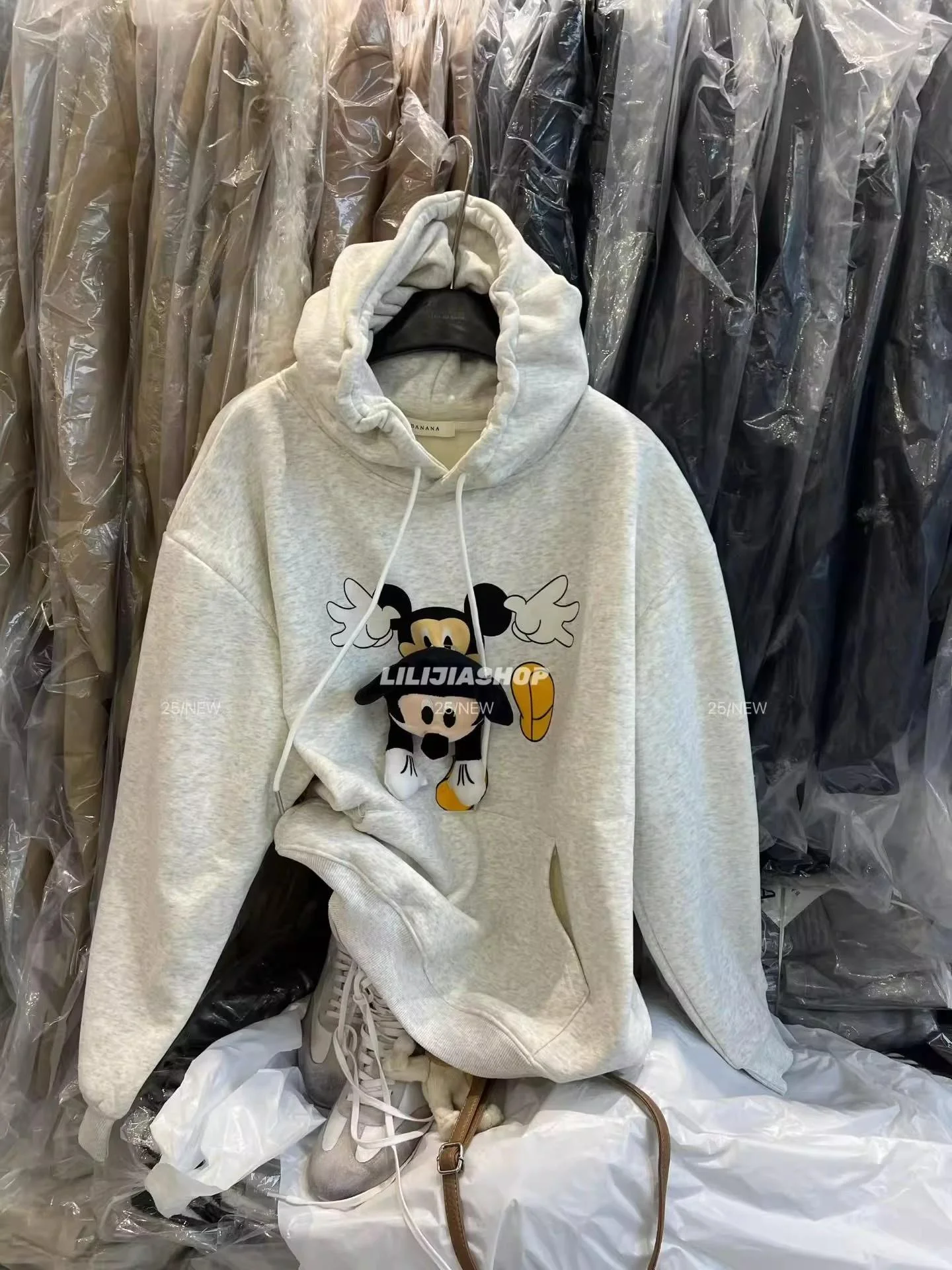 

Loose Fit Print Fce Hoodie Women's Sle Comfortable Korean Version Long Sve Casual Streetwear