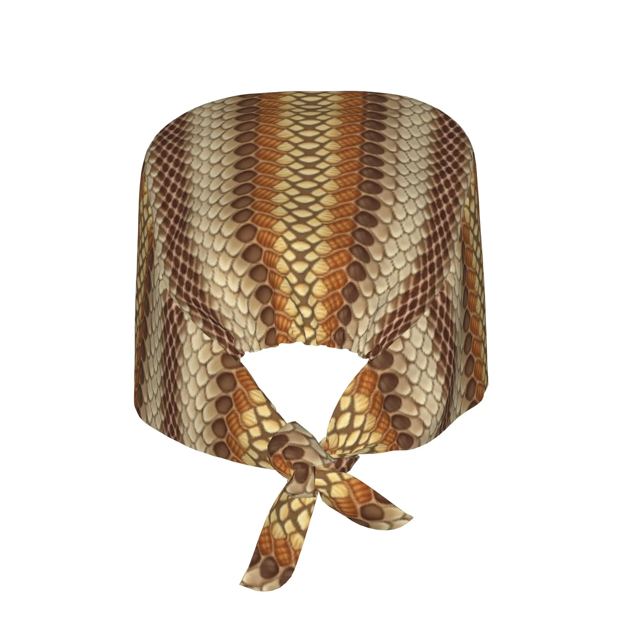 Adjustable Large Snake Reptile Skin Working Hat Men Women Gold Tan Brown Surgical Hat Scrub Nursing Doctor Surgeon Cap for Nurse