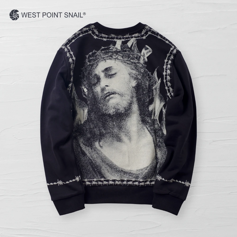 Men Women Sweatshirts Jesus Portrait Graphics Print Hoodies Culture Belief Retro O-Neck Long Sleeve Pullovers Streetwear Clothes