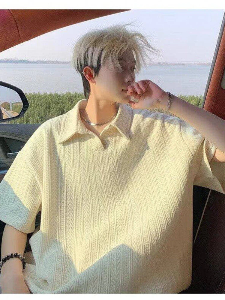 

Мужская футболка свободного кроя с коротким рукавом и узором «пшеничный колос», летняя новинка, молодежная модная универсальная модель большого размера с воротником