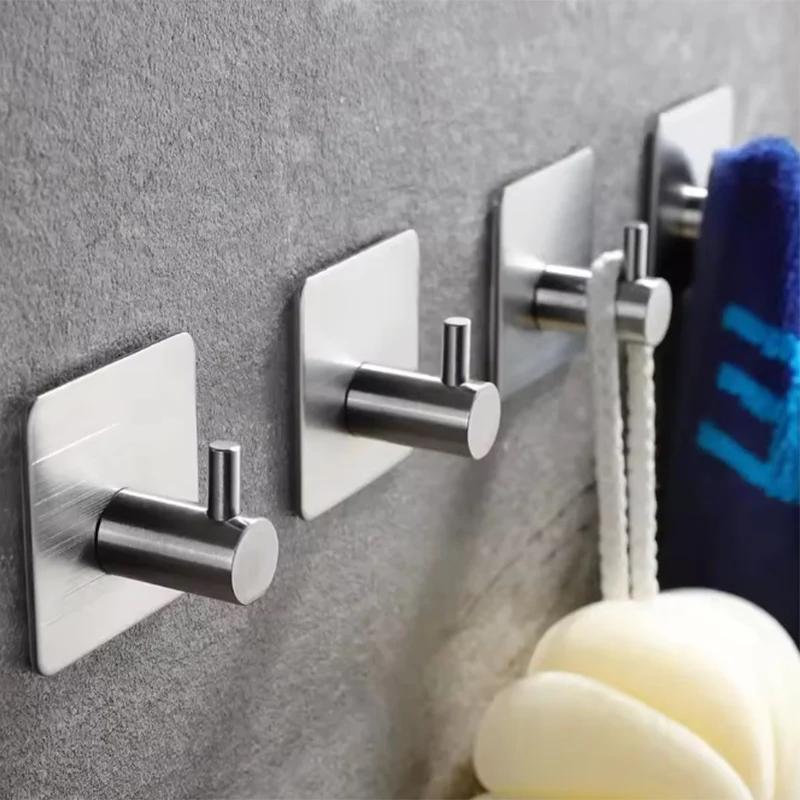 2pcs/4pcs Bathroom Stainless Steel Hook Strong Adhesive Kitchen Door Back Sticker Seamless Adhesive Hook Load-bearing Towel Hook