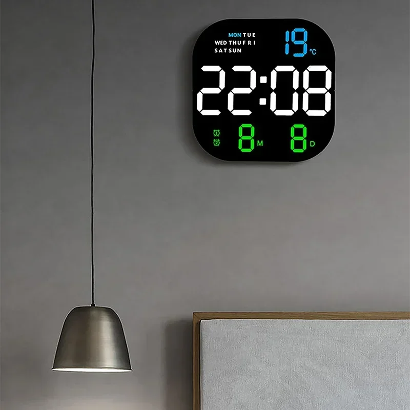 High-Quality LED Wall Clock With Remote Control Display TemperatureTime Week And Date Fashion Living Room Desktop Alarm Clock