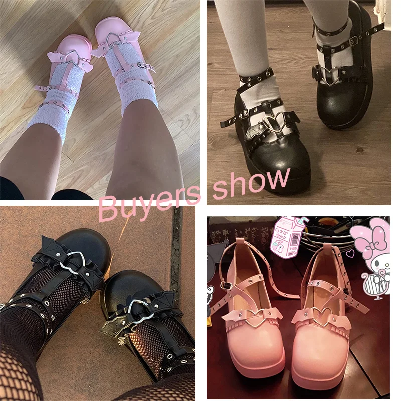 Zapatos de tacón alto Mary Jane para mujer, cuñas acogedoras, zapatos de plataforma, estilo Lolita gótico, Cosplay, Negro, Rosa, dulce, marca, envío