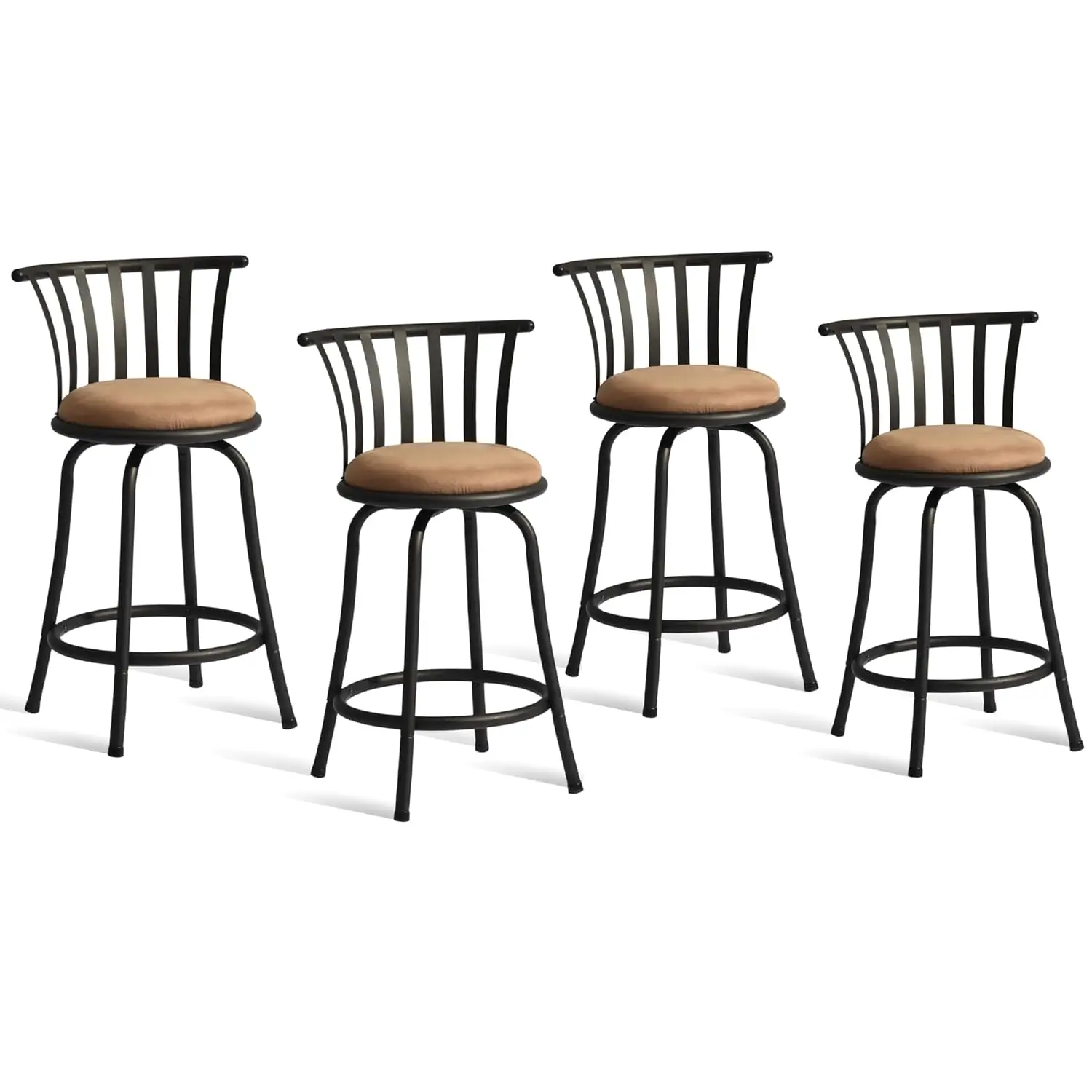 

Набор из 4 промышленных барных стульев 24 дюйма с поворотным механизмом, металлической спинкой, подставкой для ног, тканевым сиденьем, в деревенском стиле, для кухни/столовой, коричневые, на заказ