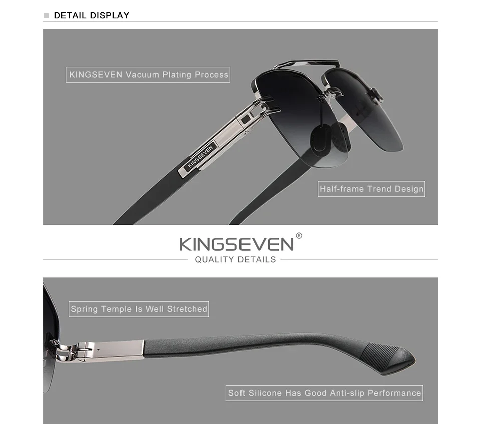 KINGSEVEN Mode Sonnenbrillen Männer Polarisierte UV400 Gläser Frauen Platz Große Halb Rahmen Männlich Weiblich Angeln Fahren Brillen – Detail 1