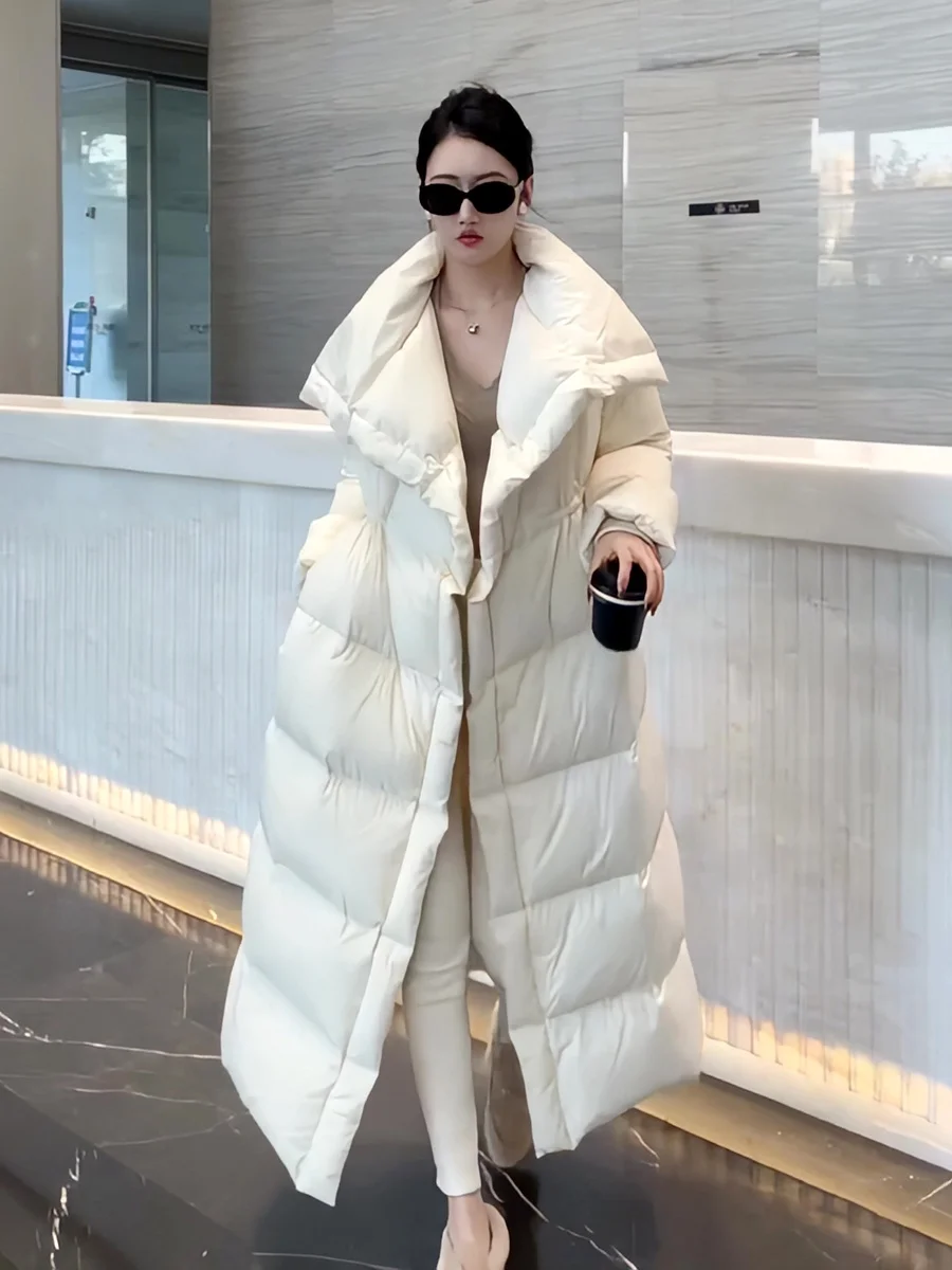 

Korean Style Long Over-Knee Women's down Jacket 50% White Duck down Warm Coat Fashion Design Winter New Arrival