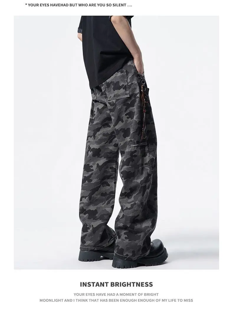 الأمريكية شارع العليا السراويل التمويه للجنسين تقسم منحني سكين السراويل الرجال الشارع نمط الجينز القوطية الرجال السراويل Y2K الملابس