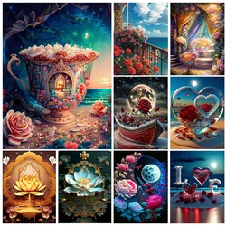 5D DIY Diamond Painting Flower Scenery Diamond Embroidery Painting Full Round Diamond Mosaic DIY Rhinestone Home Decor Gifts