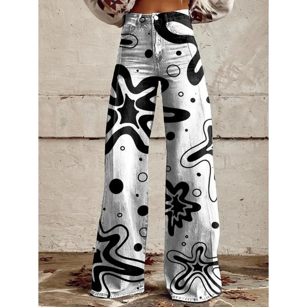 Y2K Ästhetik Himmlischer Sternenprint Hochgeschnittene Weite Hose Harajuku Punk Streetwear Lässige Loose-Fit Hose Cooler Outfit-Stil – Detail 8