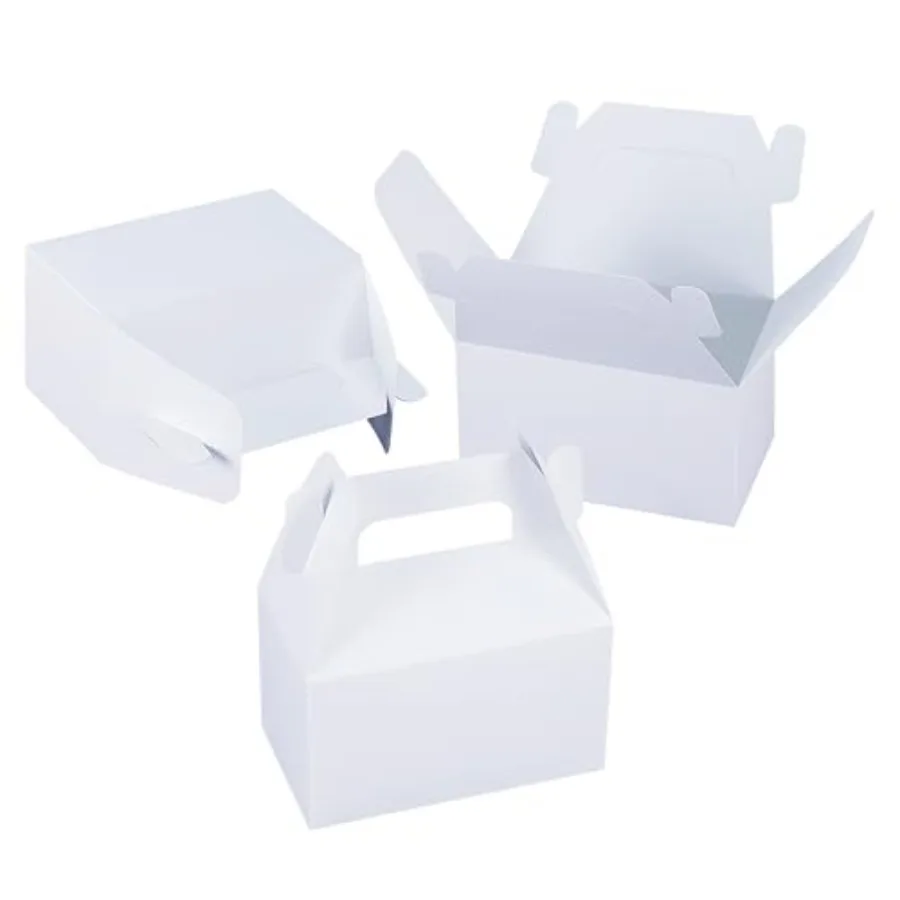

24 Pack White Paper Gable Boxes, 6.2 Inch Candy Boxes with Handle, Snack Party Favorand Gift Cookie bags for kids Birthday, Wed